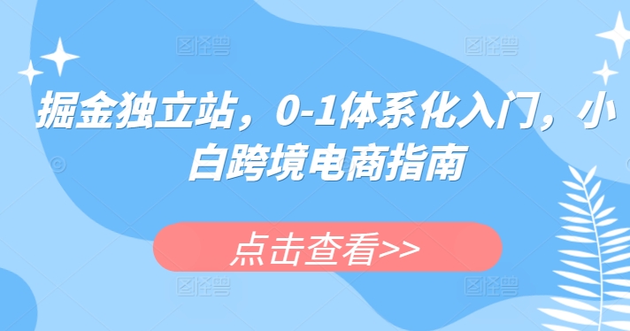 掘金独立站,0-1体系化入门,小白跨境电商指南|淘骐网赚资源库