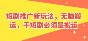 短剧推广新玩法，无脑搬运，干短剧必须是搬运【揭秘】|淘骐网赚资源库