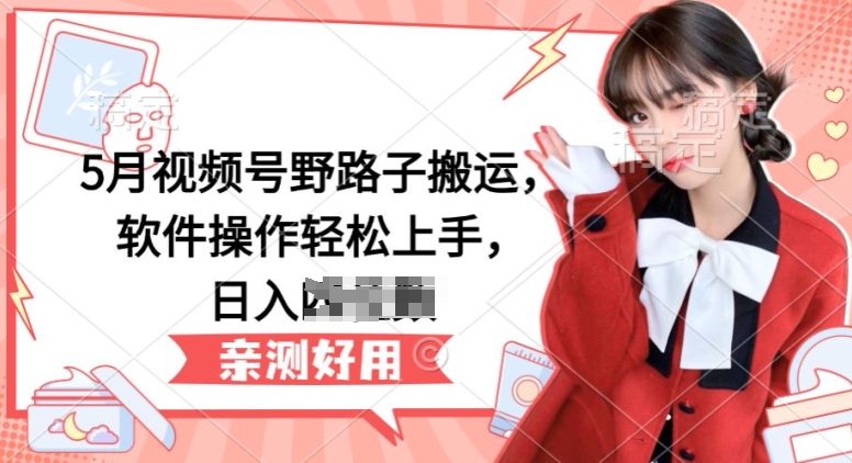 5月视频号野路子搬运,软件操作轻松上手,日入三位数【揭秘】|淘骐网赚资源库