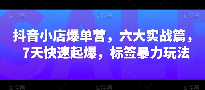 抖音小店爆单营,六大实战篇,7天快速起爆,标签暴力玩法|淘骐网赚资源库