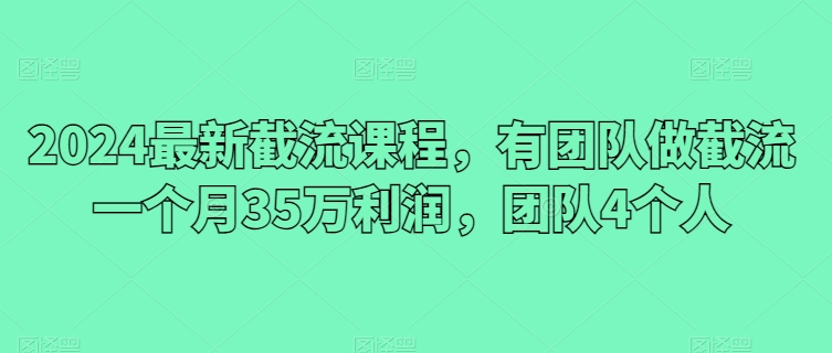 2024最新截流课程,有团队做截流一个月35万利润,团队4个人|淘骐网赚资源库