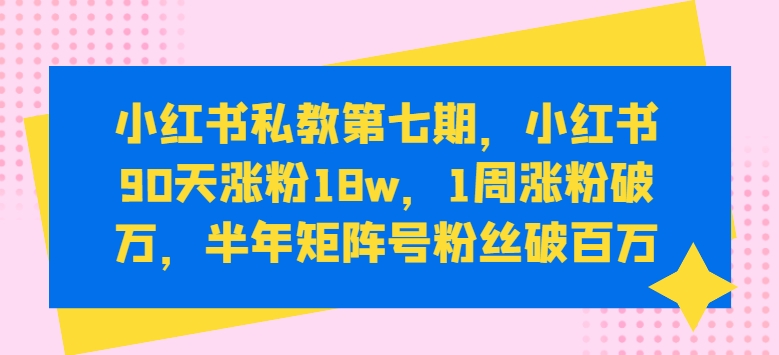 小红书私教第七期，小红书90天涨粉18w，1周涨粉破万，半年矩阵号粉丝破百万|淘骐网赚资源库