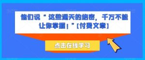 他们说 “ 这些通天的绝密,千万不能让你掌握! ”【付费文章】|淘骐网赚资源库