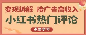 小红书热门评论,变现拆解,接广告高收入【揭秘 】|淘骐网赚资源库