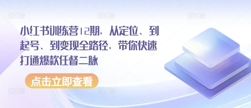 小红书训练营12期,从定位、到起号、到变现全路径,带你快速打通爆款任督二脉|淘骐网赚资源库