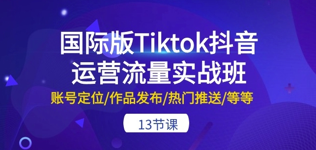 国际版Tiktok抖音运营流量实战班:账号定位/作品发布/热门推送/等等-13节|淘骐网赚资源库