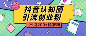 外面收费3980抖音认知圈引流创业粉玩法日引200+精准粉【揭秘】|淘骐网赚资源库