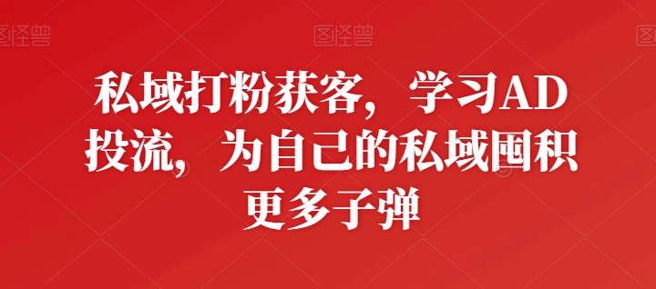私域打粉获客,学习AD投流,为自己的私域囤积更多子弹|淘骐网赚资源库