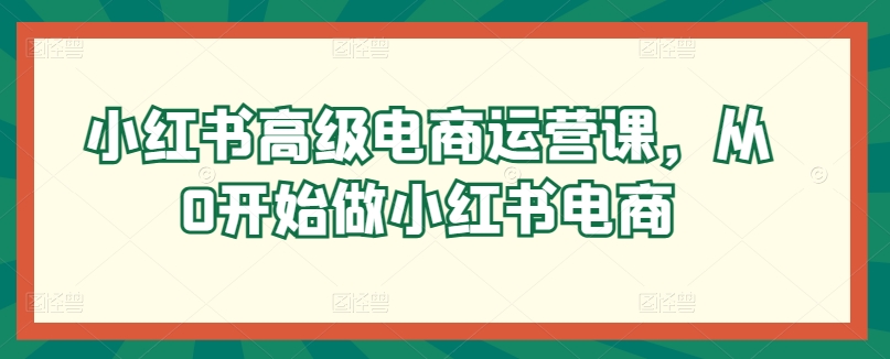 小红书高级电商运营课,从0开始做小红书电商|淘骐网赚资源库