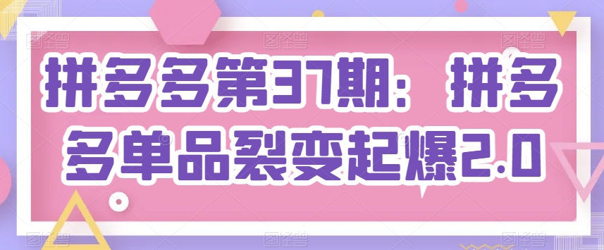 拼多多第37期：拼多多单品裂变起爆2.0|淘骐网赚资源库