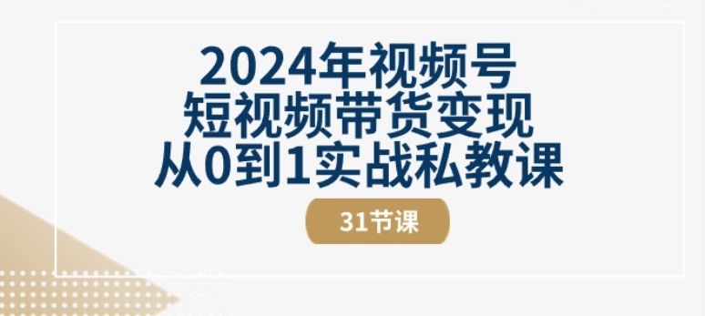2024年视频号短视频带货变现从0到1实战私教课(31节视频课)|淘骐网赚资源库