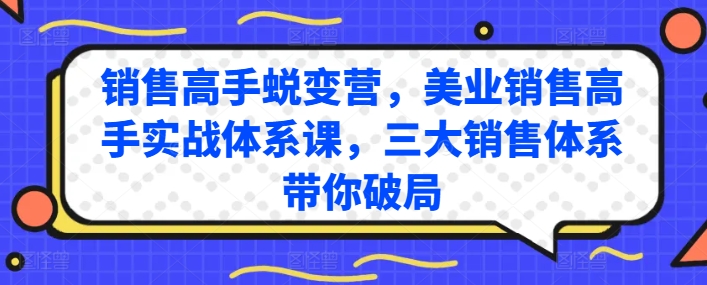 销售高手蜕变营，美业销售高手实战体系课，三大销售体系带你破局|淘骐网赚资源库