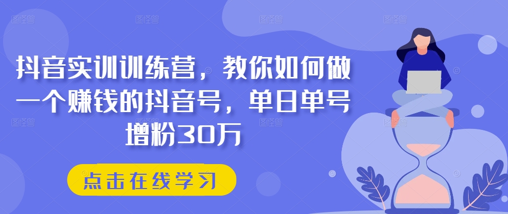 抖音实训训练营,教你如何做一个赚钱的抖音号,单日单号增粉30万|淘骐网赚资源库