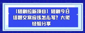【短剧拉新项目】短剧今日话题文案应该怎么写？大佬经验分享|淘骐网赚资源库