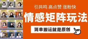 简单搬运,情感矩阵玩法,涨粉速度快,可带货,可起号【揭秘】|淘骐网赚资源库
