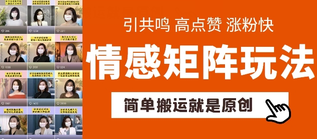 简单搬运，情感矩阵玩法，涨粉速度快，可带货，可起号【揭秘】|淘骐网赚资源库