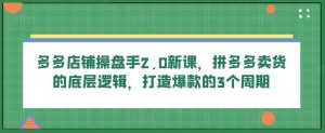 多多店铺操盘手2.0新课,拼多多卖货的底层逻辑,打造爆款的3个周期|淘骐网赚资源库