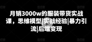 月销3000w的服装带货实战课，思维模型|实战经验|暴力引流|后端变现|淘骐网赚资源库
