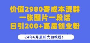 价值2980零成本混群一张图片一段话日引200+高质创业粉,24年6月最新大咖教程【揭秘】|淘骐网赚资源库