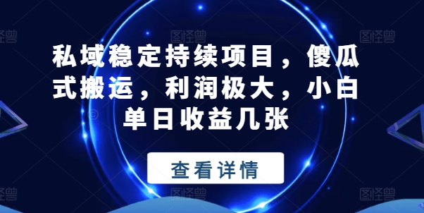 私域稳定持续项目，傻瓜式搬运，利润极大，小白单日收益几张【揭秘】|淘骐网赚资源库