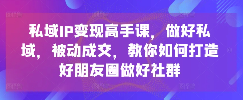 私域IP变现高手课，做好私域，被动成交，教你如何打造好朋友圈做好社群|淘骐网赚资源库