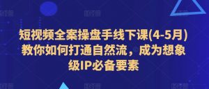 短视频全案操盘手线下课(4-5月)教你如何打通自然流，成为想象级IP必备要素|淘骐网赚资源库