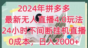 2024年拼多多最新无人直播4.0玩法,24小时不间断挂机直播,0成本,日入2k【揭秘】|淘骐网赚资源库