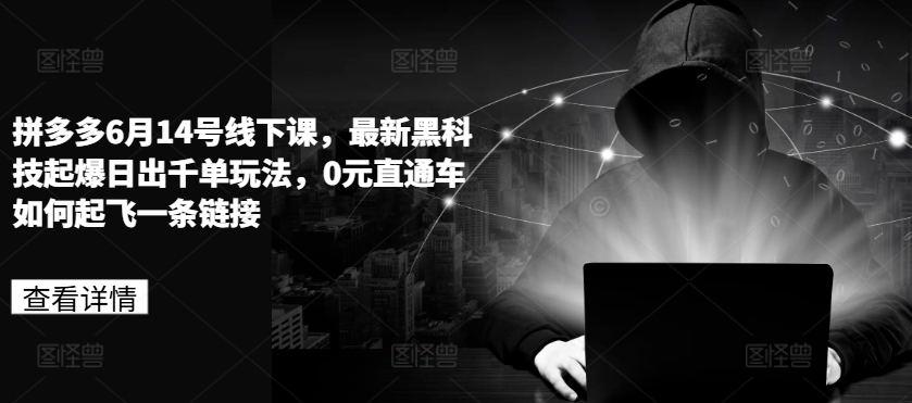 拼多多6月14号线下课,最新黑科技起爆日出千单玩法,0元直通车如何起飞一条链接|淘骐网赚资源库