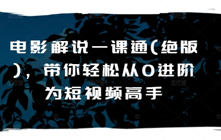 电影解说一课通(绝版),带你轻松从0进阶为短视频高手|淘骐网赚资源库
