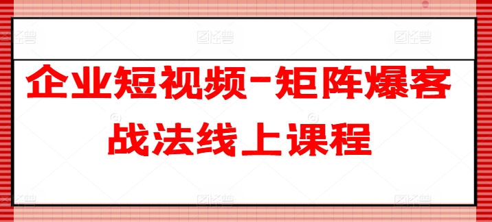企业短视频-矩阵爆客战法线上课程|淘骐网赚资源库