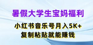 暑假大学生宝妈福利，小红书音乐号月入5000+，复制粘贴就能赚钱【揭秘】|淘骐网赚资源库