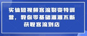 实体短视频客流裂变特训营,教你零基础源源不断获取客流到店|淘骐网赚资源库