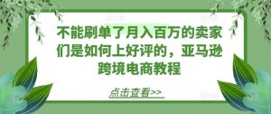 不能刷单了月入百万的卖家们是如何上好评的，亚马逊跨境电商教程|淘骐网赚资源库