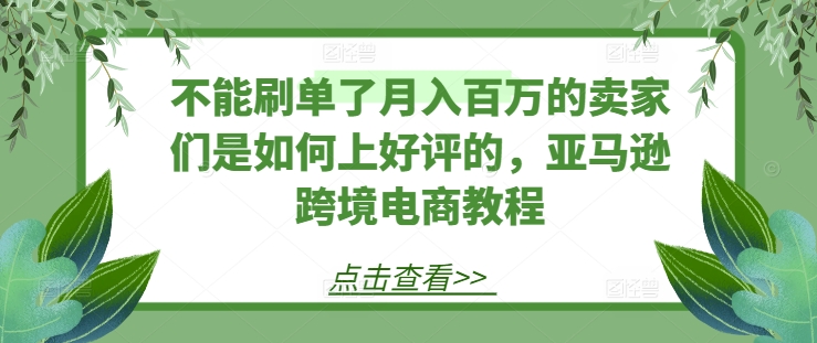 不能刷单了月入百万的卖家们是如何上好评的,亚马逊跨境电商教程|淘骐网赚资源库