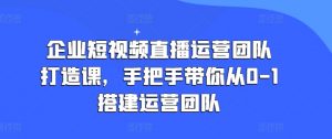 企业短视频直播运营团队打造课,手把手带你从0-1搭建运营团队|淘骐网赚资源库