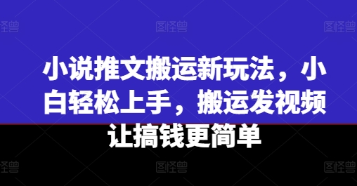 小说推文搬运新玩法，小白轻松上手，搬运发视频让搞钱更简单|淘骐网赚资源库