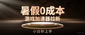 暑假0成本游戏加速器拉新,小白秒上手,无需投资【揭秘】|淘骐网赚资源库