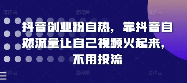 抖音创业粉自热，靠抖音自然流量让自己视频火起来，不用投流|淘骐网赚资源库