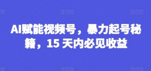 AI赋能视频号,暴力起号秘籍,15 天内必见收益【揭秘】|淘骐网赚资源库