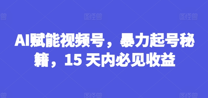 AI赋能视频号，暴力起号秘籍，15 天内必见收益【揭秘】|淘骐网赚资源库