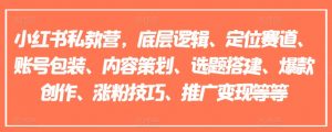 小红书私教营,底层逻辑、定位赛道、账号包装、内容策划、选题搭建、爆款创作、涨粉技巧、推广变现等等|淘骐网赚资源库