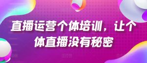 直播运营个体培训，让个体直播没有秘密，起号、货源、单品打爆、投流等玩法|淘骐网赚资源库