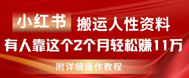 小红书搬运人性资料,有人靠这个2个月轻松赚11w,附教程【揭秘】|淘骐网赚资源库
