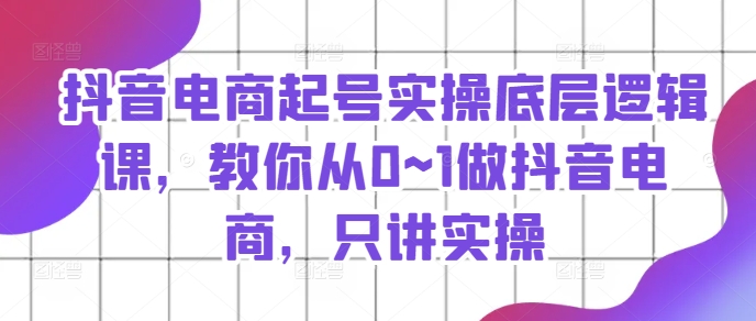 抖音电商起号实操底层逻辑课,教你从0~1做抖音电商,只讲实操|淘骐网赚资源库