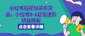 小红书短视频带货实战,小红书0-1起店进阶项目拆解|淘骐网赚资源库