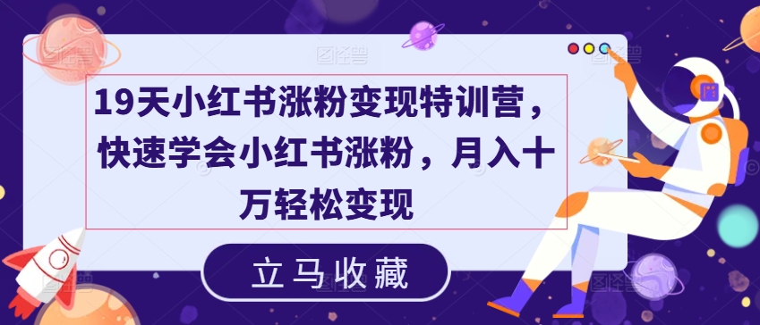 19天小红书涨粉变现特训营,快速学会小红书涨粉,月入十万轻松变现|淘骐网赚资源库