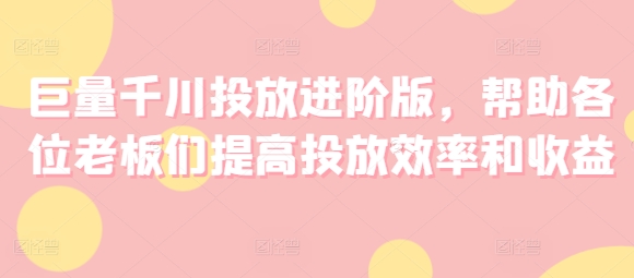 巨量千川投放进阶版,帮助各位老板们提高投放效率和收益|淘骐网赚资源库