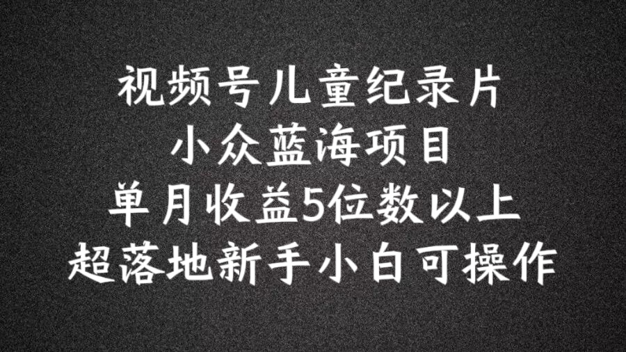 2024蓝海项目视频号儿童纪录片科普,单月收益5位数以上,新手小白可操作【揭秘】|淘骐网赚资源库