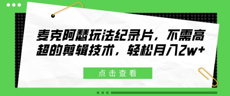 麦克阿瑟玩法纪录片，不需高超的剪辑技术，轻松月入2w+【揭秘】|淘骐网赚资源库
