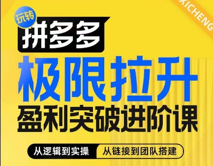 拼多多极限拉升盈利突破进阶课，​从算法到玩法，从玩法到团队搭建，体系化系统性帮助商家实现利润提升|淘骐网赚资源库